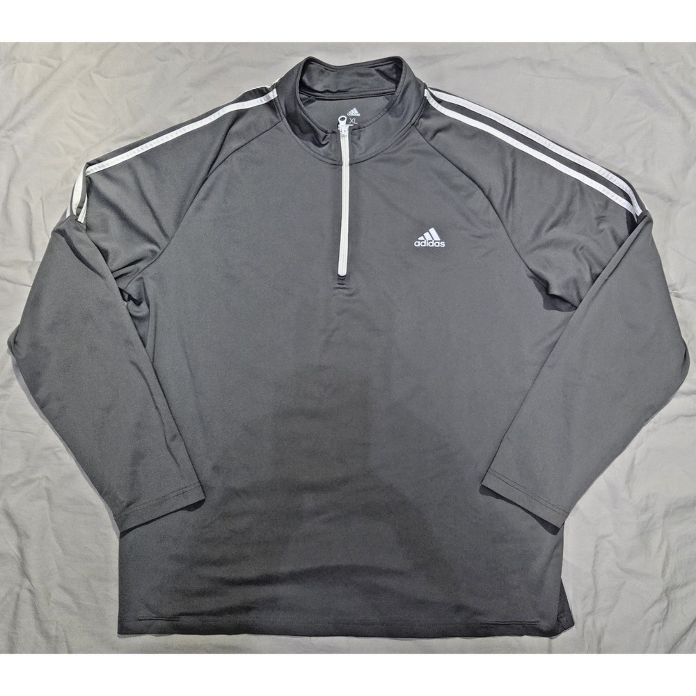 Adidas French Terry Golf 1/4 Zip Pullover Long Sleeve Lite Sweater Gray/White XL